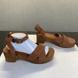 Lucky Brand LP Famla Platform Ankle Strap Sandals 10M/42 Brown Leather Block